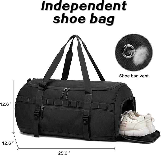 Lyweem Travel Duffel Bag for Men Duffle Bag Large Size for Women Weekender Overnight with Shoes Compartment Multifunctional Gym Bags for Men, Black