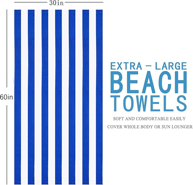 4 Packs Extra Large Bath Towels Striped Beach Towel Set Bathroom Sheets Bulk Oversized Soft Fluffy XL Big Absorbent Microfiber Blanket Turkish Hotel Shower Pool Hot Tub Toallas Baño Grandes Blue