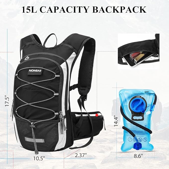 NONSAR Hydration Backpack, Hiking Backpack with 3L Water Bladder, Lightweight Insulation Hydration Pack, Water Backpack for Hiking, Cycling, Running, Festival, Camping for Men Women