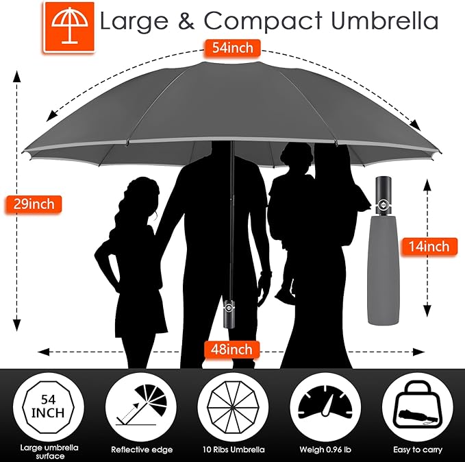 Bodyguard Inverted Umbrella - Large Windproof for Rain & Sun, Compact Reverse With Reflective Stripe, Teflon-Coated for Women Men, Travel Folding With Cover Bag