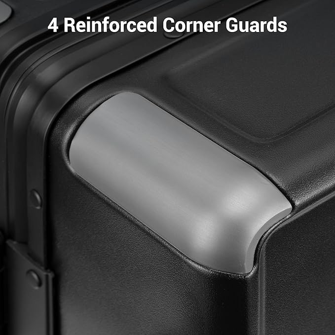 LEVEL8 Zipperless Carry On Suitcase Airline Approved with Aluminum Frame, Hard Shell Luggage with Spinner Wheels, Metal Travel Luggage with Double Tsa Locks, 20 Inch, Black