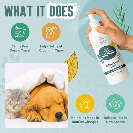 ALFIE'S CHOICE Pet Calming Aromatherapy Spray | 8 fl oz | for Cats & Dogs | Water Based Botanical Mist with Lavender, Ylang Ylang & Valerian | Promotes Calm and Relaxed Environment