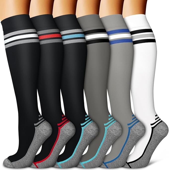 BLUEENJOY Copper Compression Socks for Women & Men (6 pairs) - Best Support for Nurses, Running, Hiking, Recovery