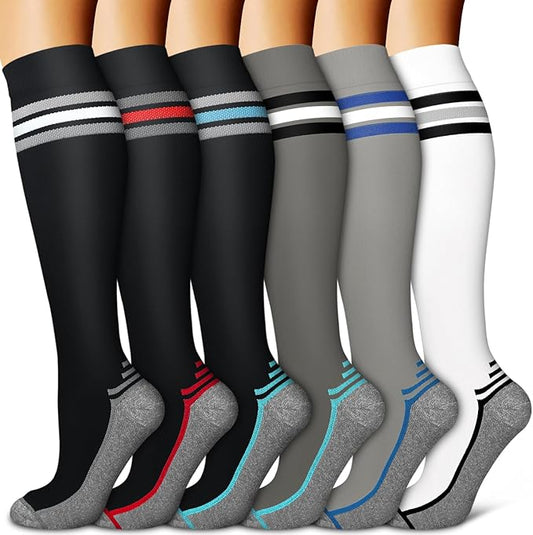 BLUEENJOY Copper Compression Socks for Women & Men (6 pairs) - Best Support for Nurses, Running, Hiking, Recovery