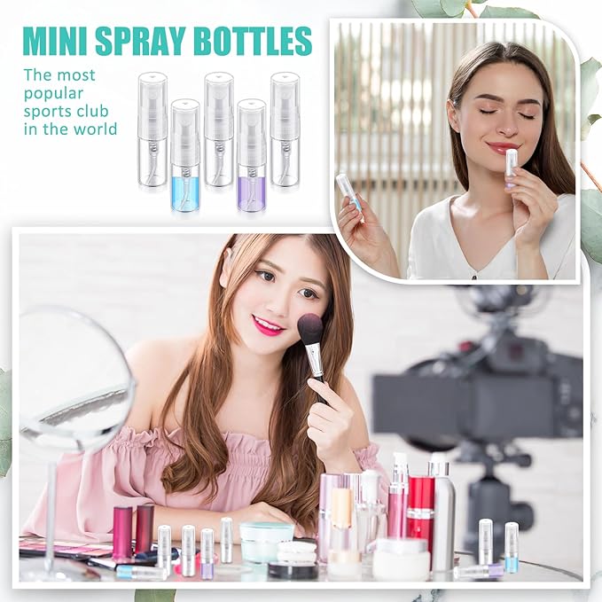 Zhehao 50 Pcs Mini Spray Bottles 2 ml Clear Glass Perfume Bottles Refillable Fine Mist Perfume Atomizer Portable Empty Sample Containers for Cleaning, Essential Oils, Travel (Clear Cap)