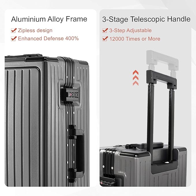Carry On Luggage 22x14x9 Airline Approved Aluminum Frame, 20 Inch Hard Shell Carry On Luggage, Suitcase Carry-on Zipperless Luggage, TSA Approved (Grey)