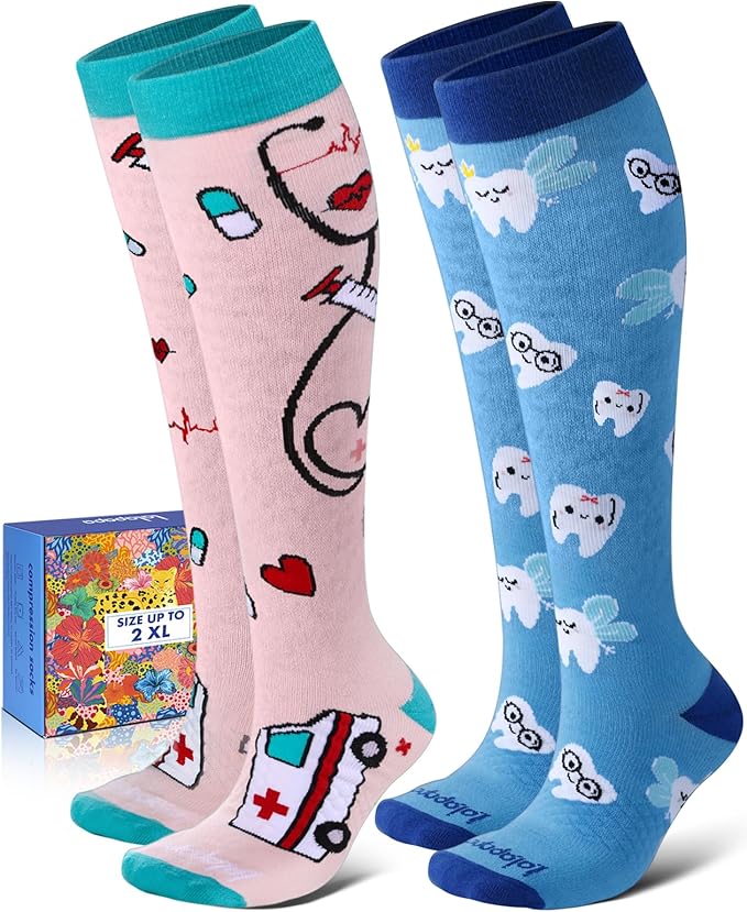 Cotton Compression Socks for Women Men - 2 Pairs 20-30mmHg Circulation Grid Arch Support Socks, Breathable