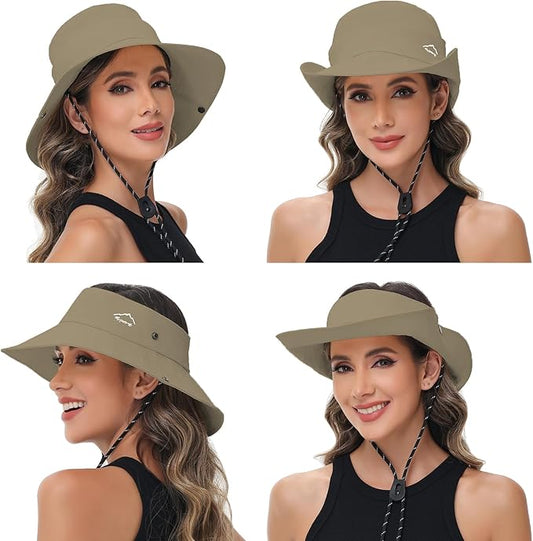 Sun Hats for Women Bucket Hat UV Protection Fishing Hat Wide Brim Safari Hats 2 in 1 Zip-Off Sun Visor Hats UPF 50+