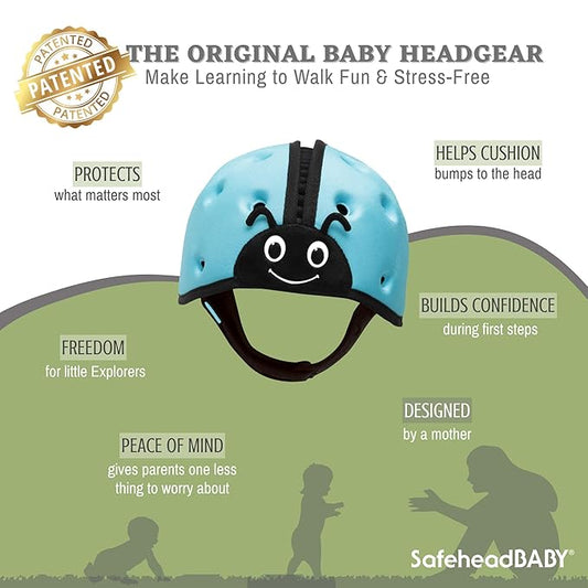 SafeheadBABY Soft Baby Head Protector Helmet for Crawling and Walking 7–24 Months – Ultra-Lightweight & Breathable Infant Safety Helmet That Grows with Your Baby (Head Circ. 40–52 cm) – Ladybird Blue