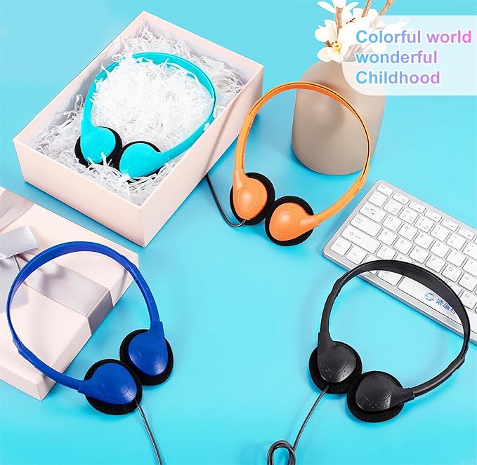 Wired Kids Headphones Bulk 10 Pack for Classroom School Class Set Headsets for Students Teens Toddler Children and Adults, Wholesale 3.5mm Plug Wired Earphones-Upgrade (Mixed Colors, 10 PACK)