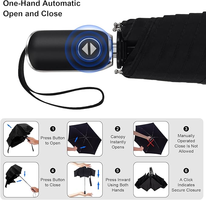 LEAGERA Compact Travel Umbrella for Purse - Flat Handle, Waterproof for Light Rain