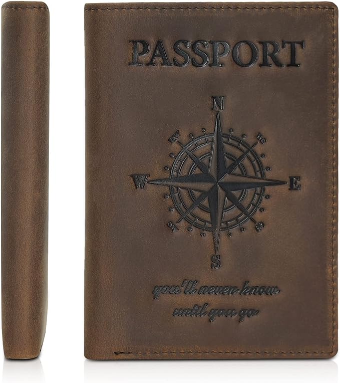 Polare Luxury RFID Blocking Leather Passport Holder Travel Wallet For Men and Women (Dark Brown Compass)