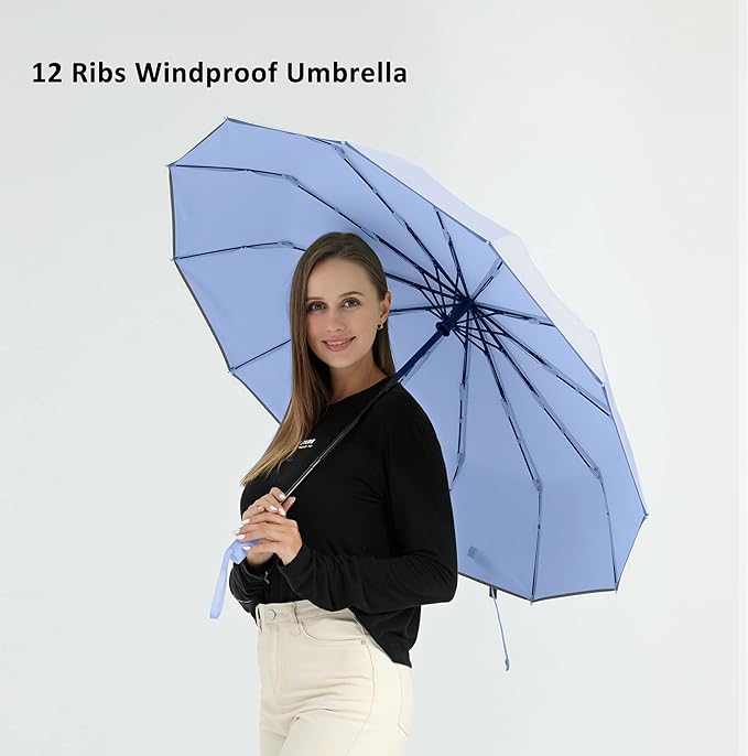 Windproof Compact Rain Umbrella for Travel 42/46 Inch Premium Fabric Auto Open Perfect for Purse and Backpack Portable Umbrella for Women and Men