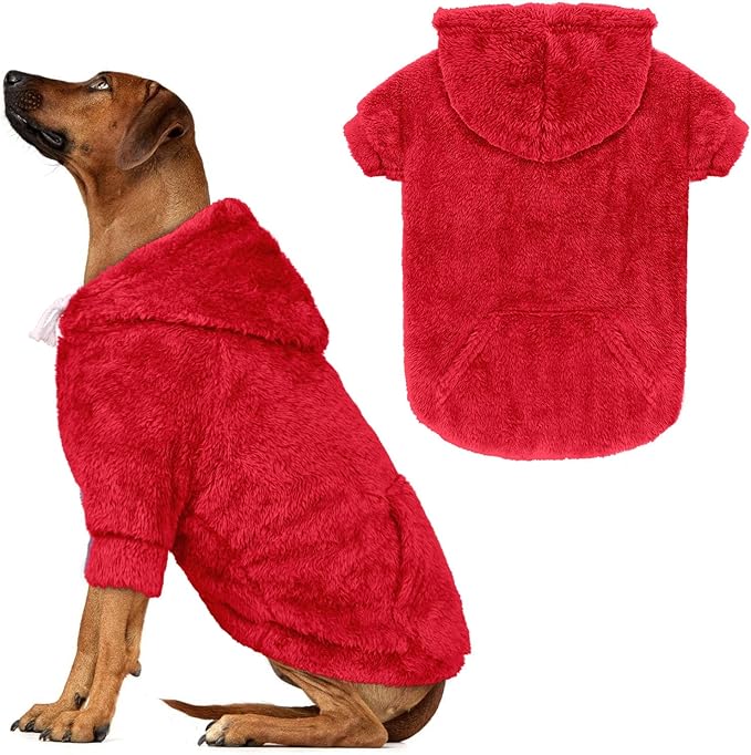 3XL Dog Sweaters for Large Dogs,Dog Hoodie,Warm Fuzzy Fleece Sweatshirt with Hood & Pocket,Leash Hole,Cozy Cold Weather Pet Clothes Sweater Hoodie for Large Dogs(Red,3XL)