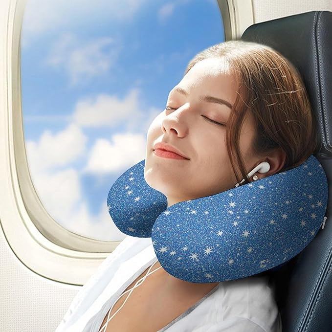 Premium Memory Foam Travel Pillow, Diamond Style Sliver Pattern U-Shaped, Head Support U-Shape for Bus Airplane Restful Sleep, Washable Breathable Cover