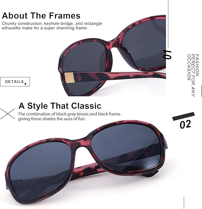 SIPHEW Polarized Sunglasses for Women | Vintage Square Sunglasses w UV400 Protection | Womens Wraparound Shade