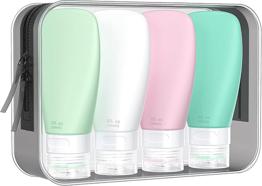 INSFIT Portable Travel Bottles, TSA Approved Leak Proof Containers for Toiletries, BPA Free Refillable Accessories for Shampoo, Body Wash, Liquids (4 Pack)