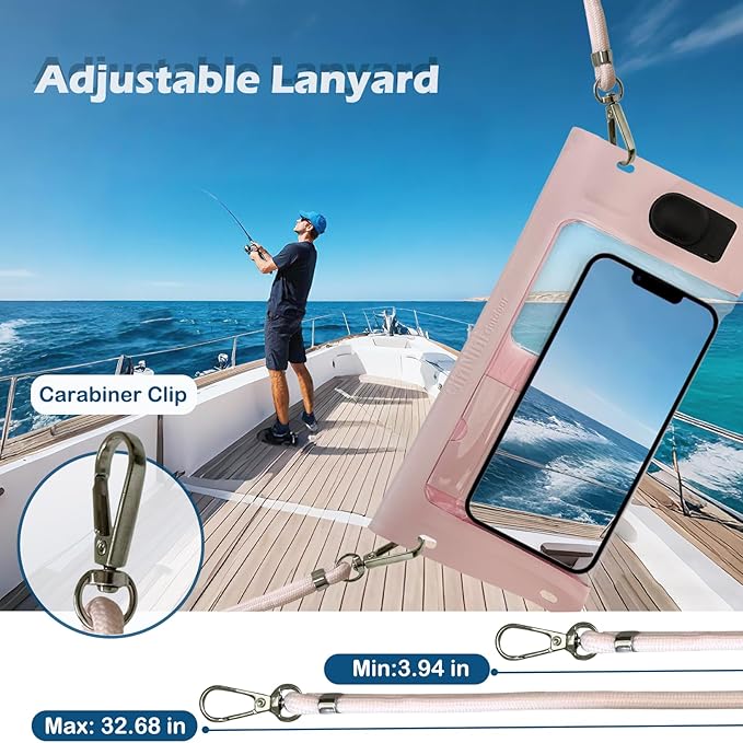 Vacuum Cell Phone Waterproof Phone Pouch iPhone Casemate Waterproof Phone case with Lanyard Small Water Proof Pouch Water Phone Protector Water case for Phone case Water Proof IP68 Max 7” Pink