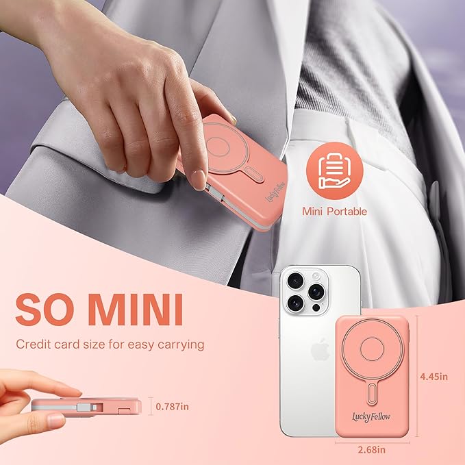 Magnetic 10000mAh Portable Charger Built-in Cables Compatible with iWath, iPhone and Android Devices, 22.5W PD Fast Charging External Battery Pack Slim Wireless Power Bank