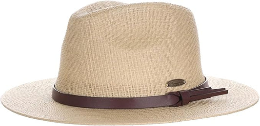 Panama Jack Straw Safari Hat - Vegan Leather Band Matte Toyo, UPF 50+ Sun Protection