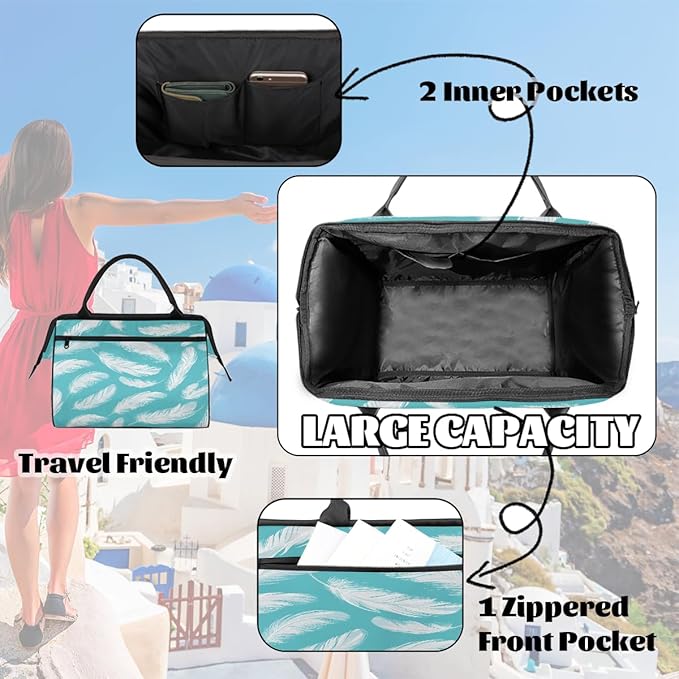 Large Travel Duffle Bag for Women Men,Waterproof Weekender Overnight Bag Carry on Tote Bags for Gym Sport Business Trip,Modern Feather Duffel Bags