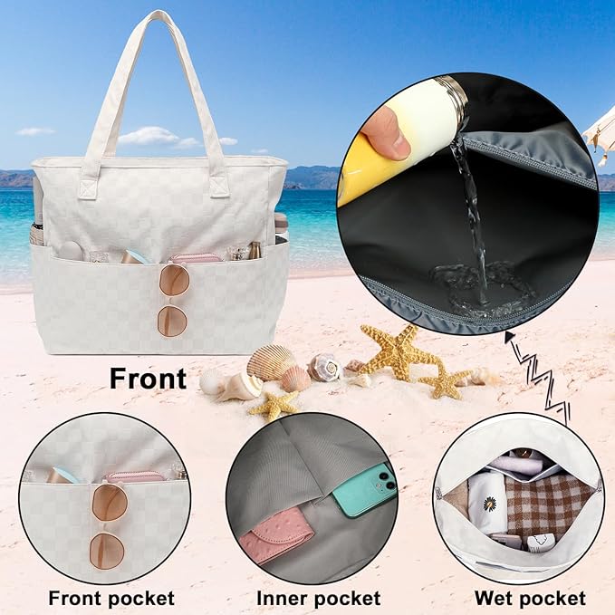 Bluboon Waterproof Beach Tote Pool Bags for Women Ladies Extra Large Carry On Bag With Wet Compartment for Weekender Travel