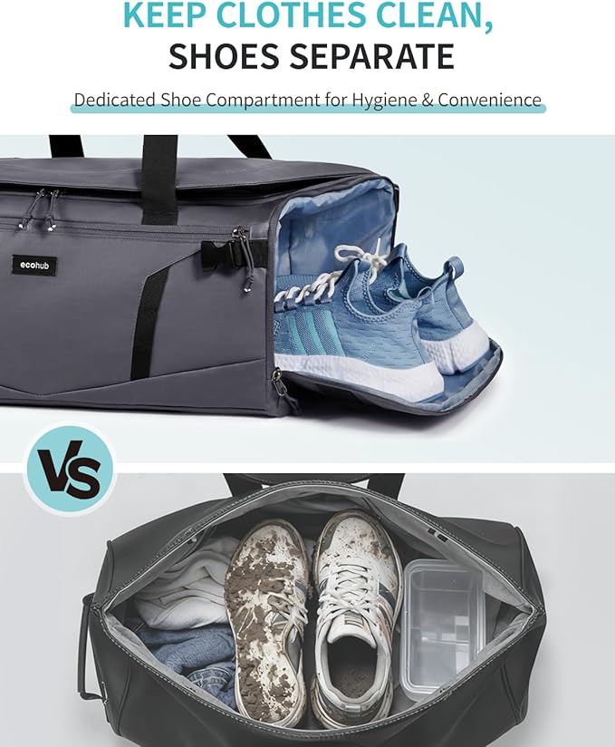 ECOHUB 40L Gym Bag for Women Men Water Resistant Sports Duffle Bag with Shoe Compartment & Wet Pocket, Travel Weekender Camping Backpack