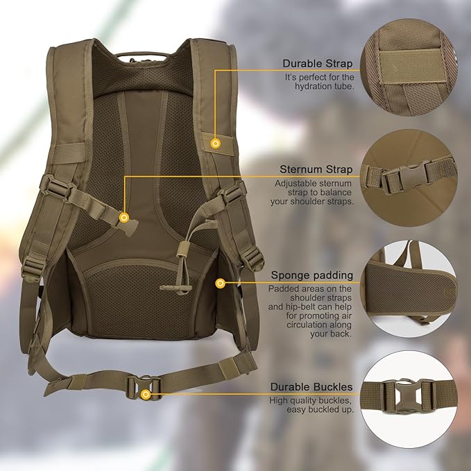 Mardingtop 28L Tactical Backpack for Men with Velcro Patch, Molle EDC Motorcycle Backpacking Backpack for Hiking,Camping, Hunting