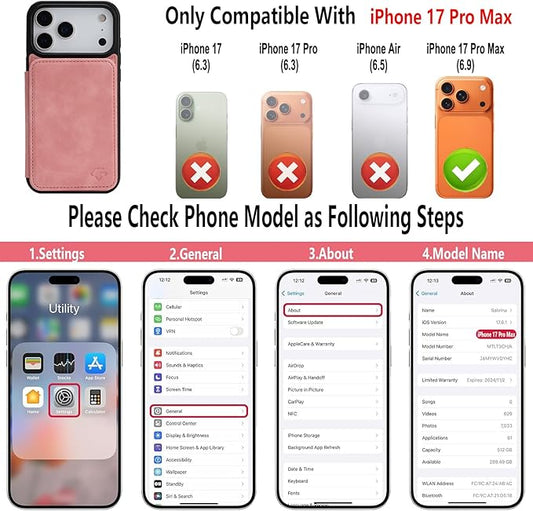 GUERNICA for iPhone 17 Pro Max (6.9") Case Wallet with Card Holder, RFID Blocking Leather Protection, Shockproof Women Men Phone Case for Apple 17 Pro Max, Pink