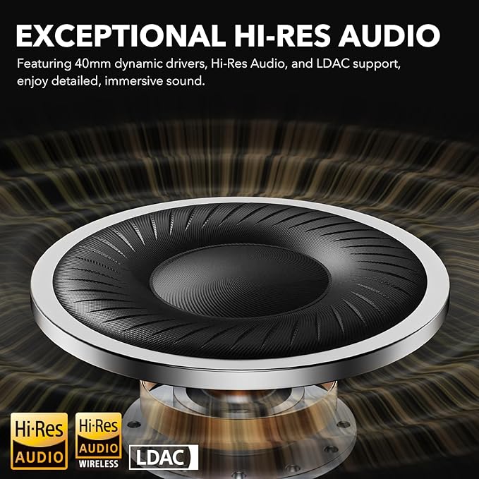 1Mii Y8 Active Noise Cancelling Headphones, Wireless Headphones Over Ear Bluetooth 5.3, LDAC Hi-Res Audio,75H Playtime with Transparent Mode for Work/Travel/Home/Office-Black