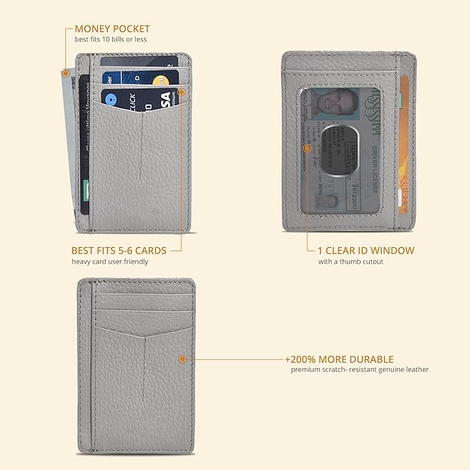 Oak Leathers Leather Slim Minimalist Wallet for Men & Women RFID Front Pocket Leather Card Holder Wallets