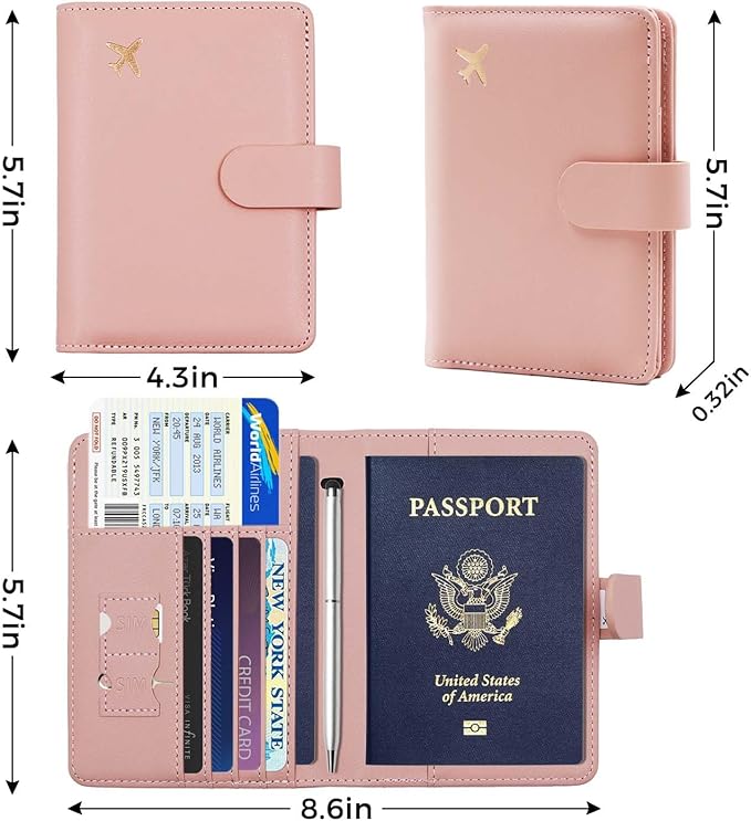Melsbrinna Premium Leather Passport Holder Covers Case, Waterproof Rfid Blocking Travel Wallet Passport Holder with Pen Holder, Cute Passport Book for Women/Men
