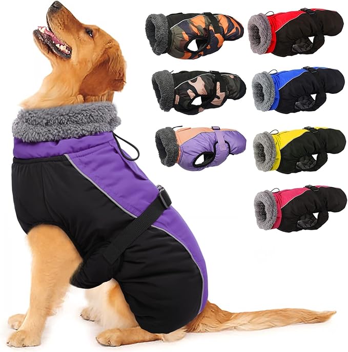IECOii Extra Warm & Reflective Dog Jacket - Fleece Turtleneck Winter Coat - Adjustable Buckles - Small to Extra Large - Perfect for Cold Weather