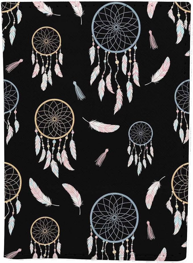 Dream Catcher Passport Holder for Travel Feathers Boho Style PU Leather Passport Cover Wallet Cute Passport Card Holder for Women and Men