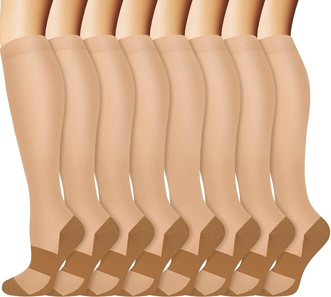 Graduated Copper Compression Socks for Men & Women Circulation 8 Pairs 15-20mmHg - Best for Running Athletic Cycling
