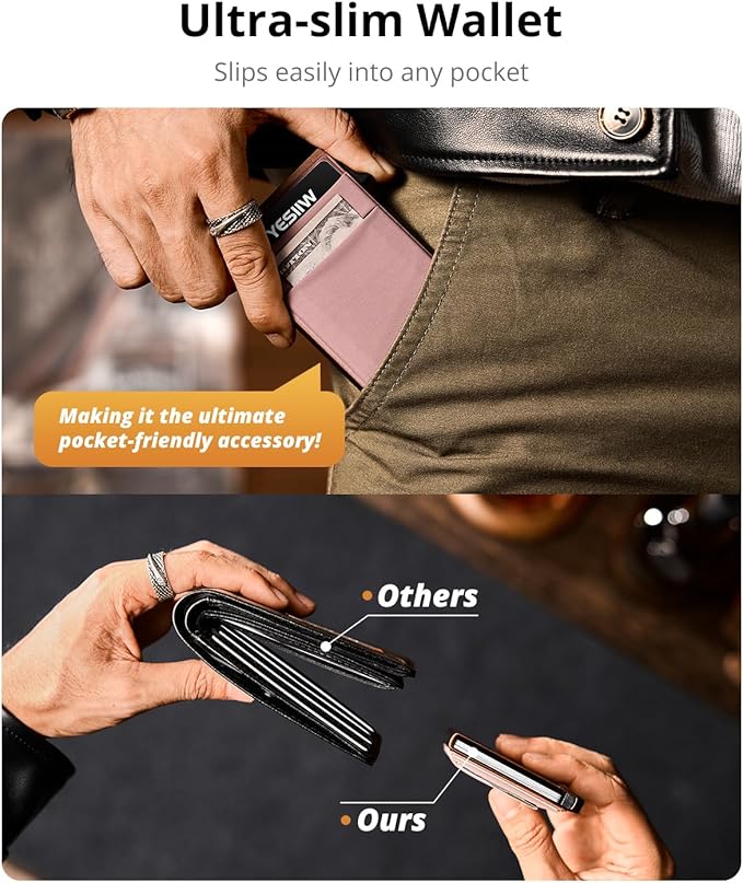 YESIIW Credit Card Holder Wallet for Men RFID Blocking Slim Minimalist Metal Wallet with Money Pocket Contactless Card Protector