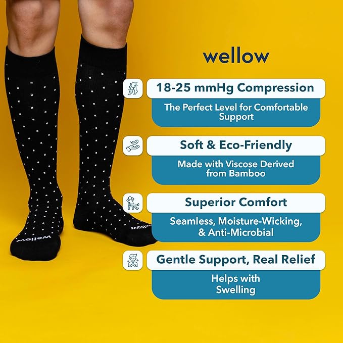 Wellow Premium Socks (Compression Socks - Regular) for Men & Women, Made with Viscose from Bamboo, Knee High, 18-25 mmHg