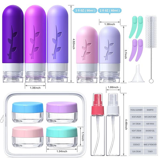 19 Pack travel Bottles for Toiletries, Silicone TSA Approved Travel Size Containers for toiletries Leak Proof Refillable Travel Accessories for Shampoo Conditioner Lotion