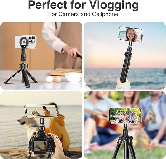 elitehood Magsafe Phone Tripod Mount Adapter with 360° Rotatable Cold Shoe & 1/4” Screw, Magnetic Camera Phone Mount, Aluminum iPhone Holder for Tripod Camera Video Recording Live Streaming Vlogging