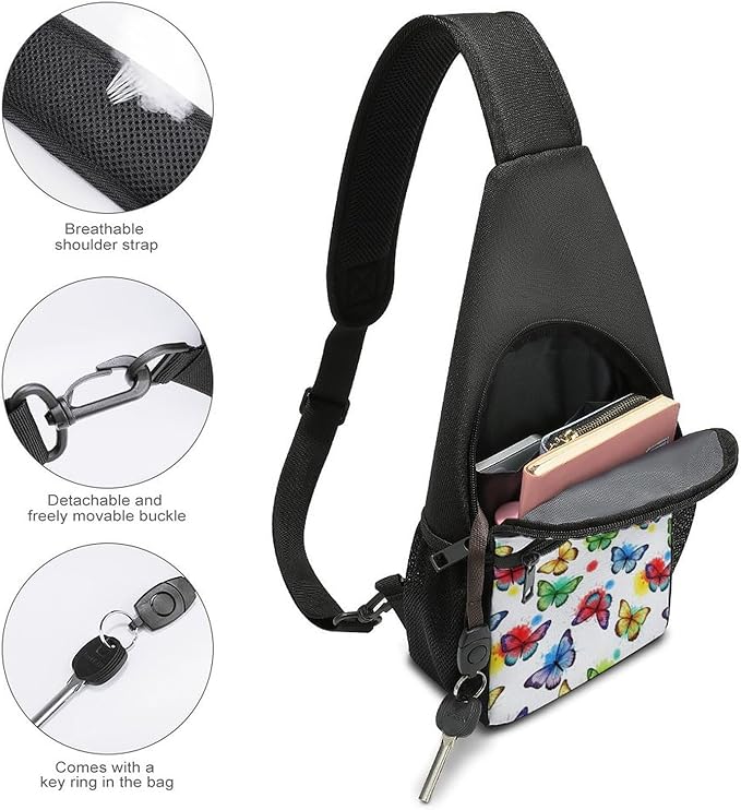 SWEET TANG Cute Sling Shoulder Backpacks Butterfly Art Bags Chest Sack, Anti Theft Crossbody Rucksack for Hiking Traveling Sports, Multipurpose Daypacks for Men Women