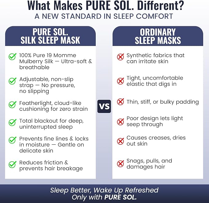 Pure SOL. Silk Sleep Mask - 100% Mulberry Silk Eye Mask - Eye Mask for Sleeping & Blindfold for Power nap During Travel (Mauve)