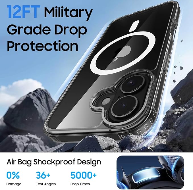 Ntwinro Magnetic for iPhone 16 Clear Case (Compatible with MagSafe) with White Detachable Wallet & Card Holder for 3 Cards [RFID Blocking] Military Grade Protective Slim Phone Cover