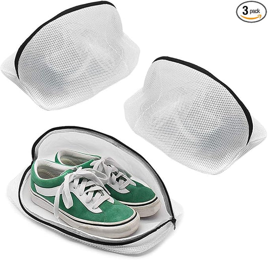 Tenn Well Shoe Washing Machine Bags, 3PCS Mesh Laundry Bags for Shoes, Sneakers, Trainers, Tennis Shoes, Slippers, Fit up to Men’s Size 12
