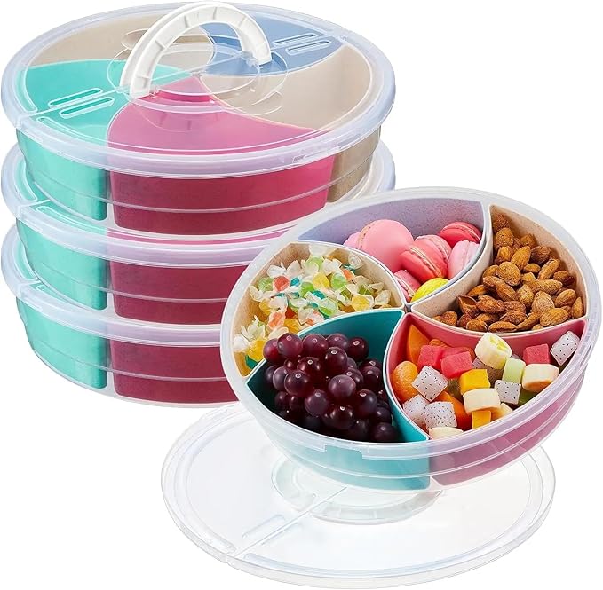 Snack Box Container – 5 Compartment Divided Serving Tray with Lid & Handle for Dry Fruits, Sweets, Nuts, Snacks & More – Portable Food Storage Organizer