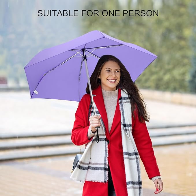 LEAGERA Compact Travel Umbrella for Purse - Flat Handle, Waterproof for Light Rain