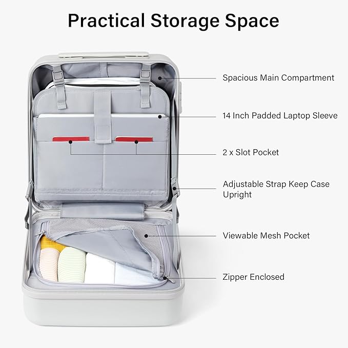 Hanke 16 Inch Underseat Carry On Luggage with Spinner Wheels Hard Shell Suitcases Mini Small Carry On Bag for Airline Approved TSA Luggage Lightweight Travel Suit Case(Smoke White)