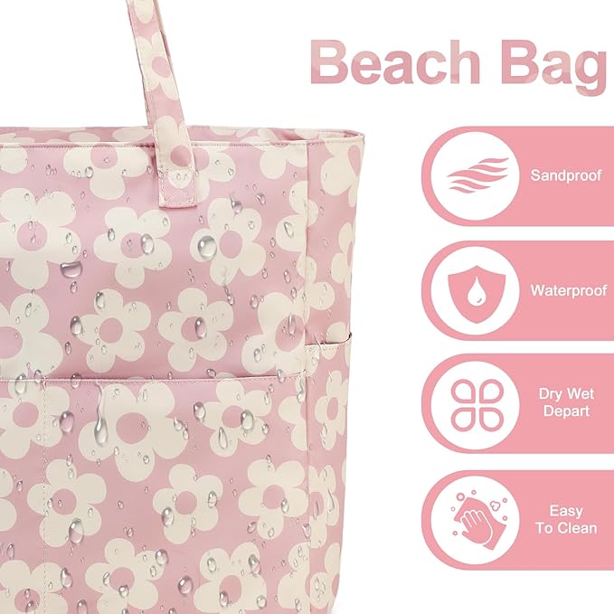 Bluboon Waterproof Beach Tote Pool Bags for Women Ladies Extra Large Carry On Bag With Wet Compartment for Weekender Travel