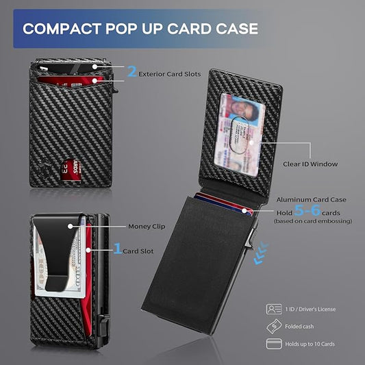Zitahli Wallet for Men, Pop Up Metal Wallet with Money Clip & ID Window, RFID Blocking Credit Card Holder, Bifold Card Wallet Holds 8+ Cards Plus Cash Idea Gifts for Men