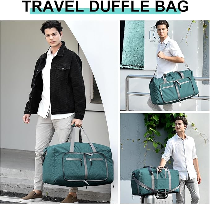 Dimayar 40L Travel Duffle Bag for Men Women - Foldable Duffel Bag with Shoes Compartment - Overnight Bags Waterproof & Tear Resistant(Green)