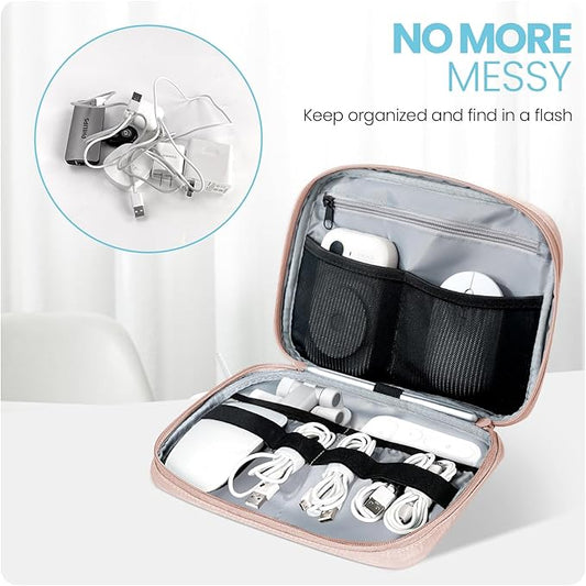 Electronics Organizer Bag, Portable Cable Organizer Case Travel Electronic Accessories Storage Case - Travel storage bag for Cables, Chargers, Phone, SD Cards - Pink